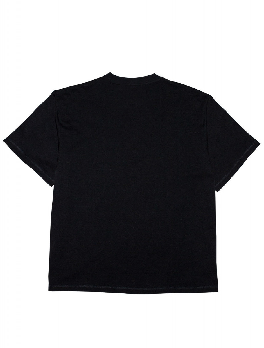 Oversized black t-shirt with a minimalist woman silhouette print by Neat Atelier