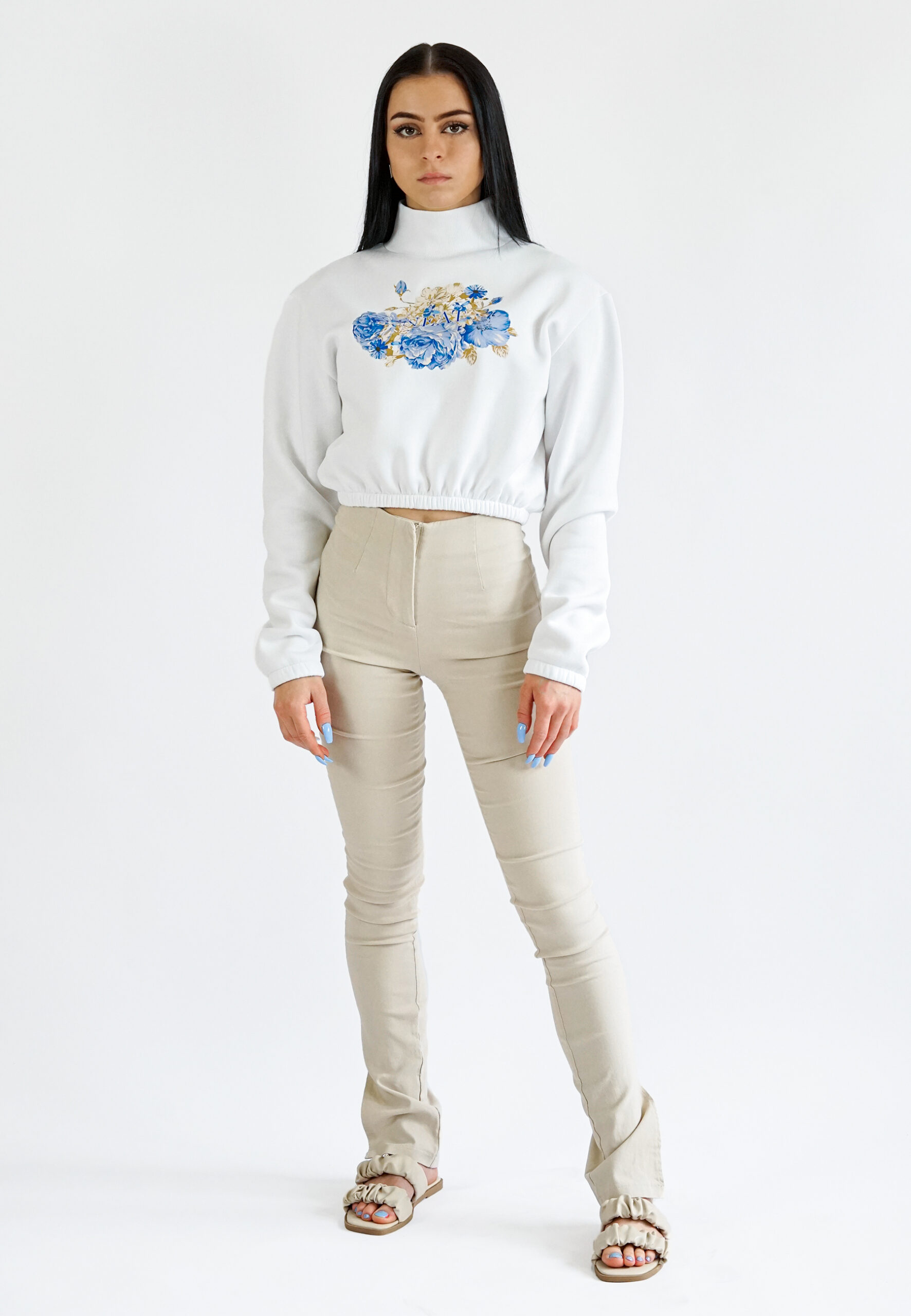 High neck sweatshirt crop flower print – Bild 5